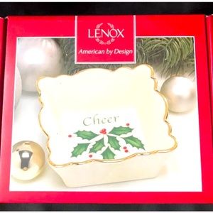 Lenox Holiday Square Fluted 4.25” Dish Cheer New In Box